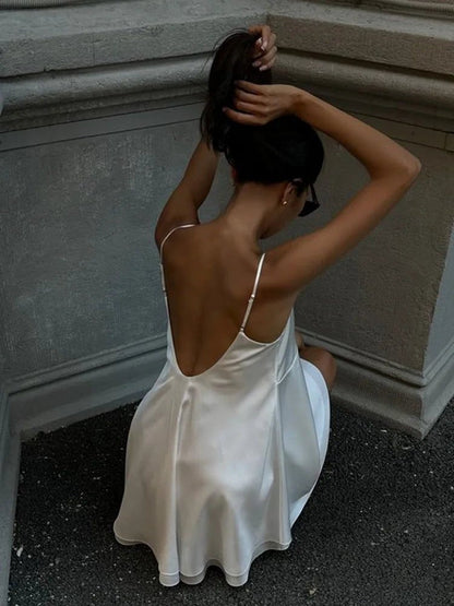 Vestito Cami Corto in Seta Sintetica senza Maniche