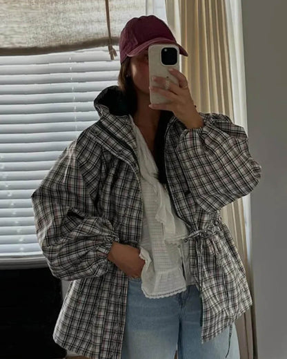 Retro Plaid Oversized Hooded Jacket