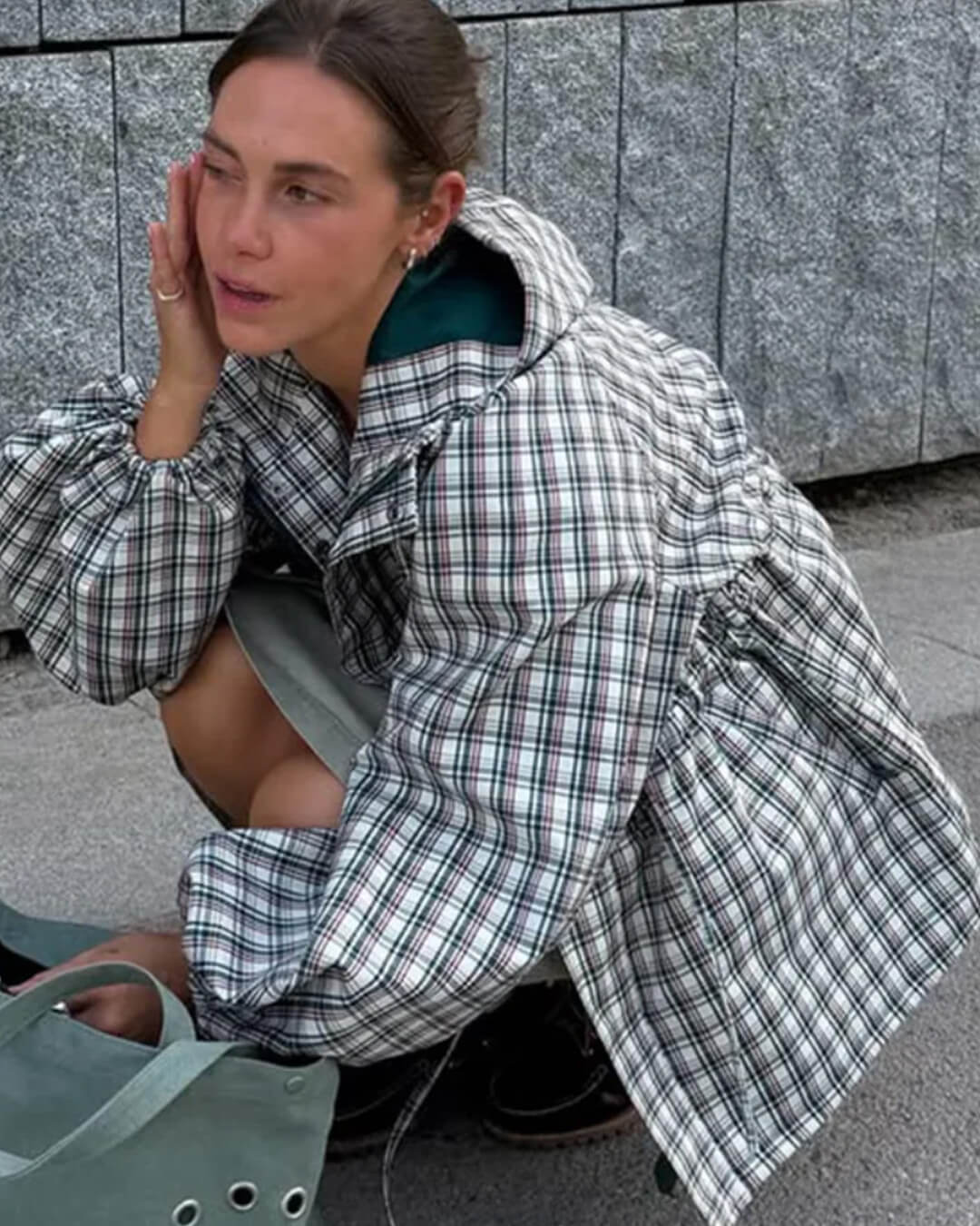 Retro Plaid Oversized Hooded Jacket