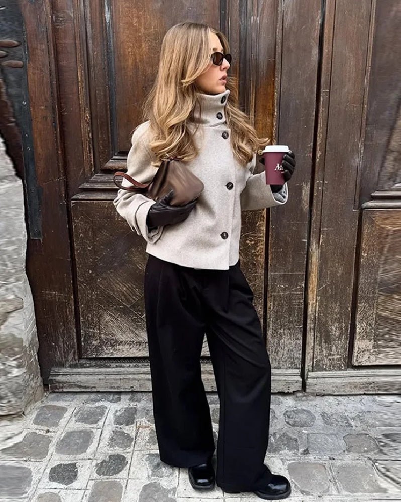 Stylish Stand Collar Jacket with Pockets