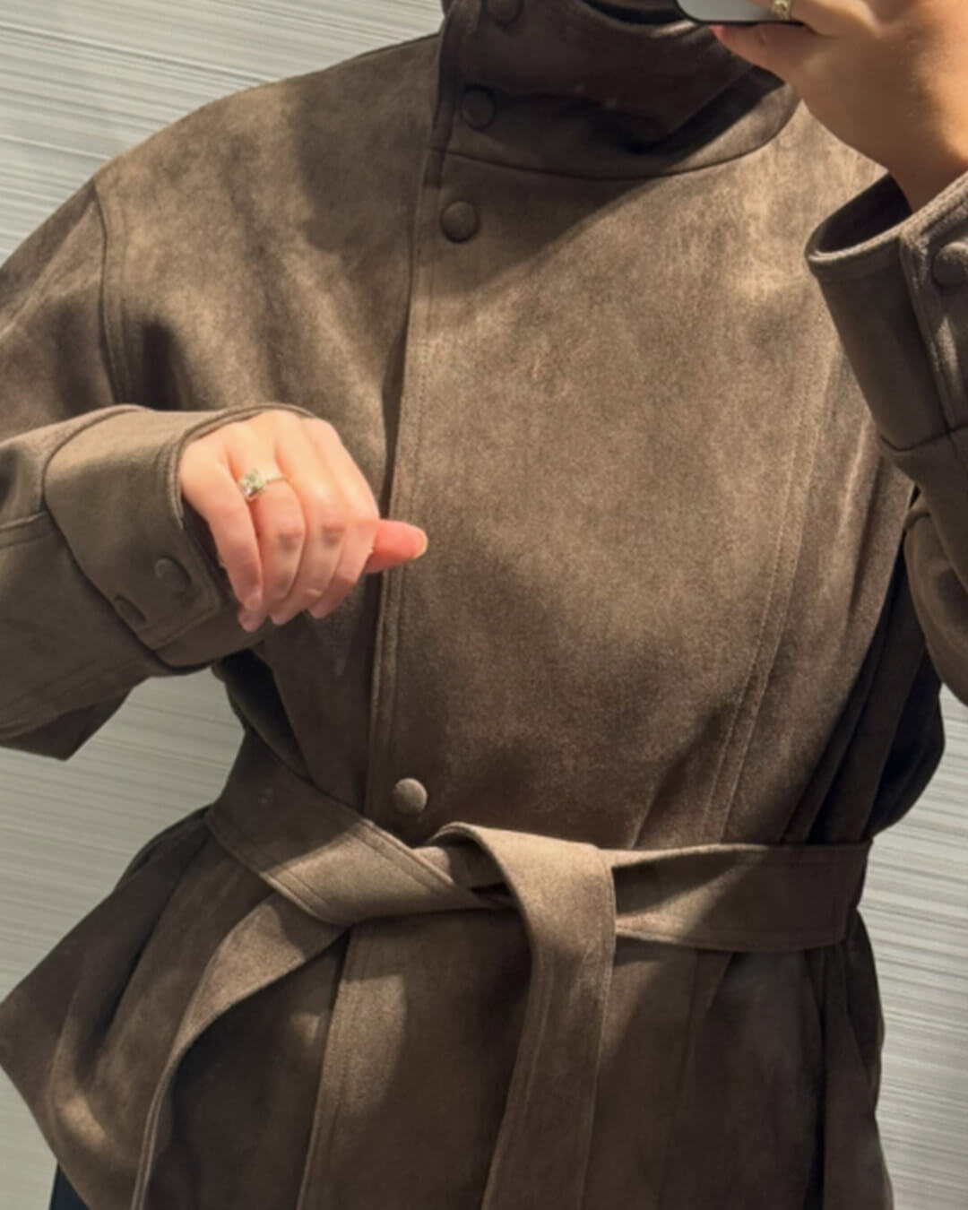 Elegant Belted Lace-Up Suede Jacket