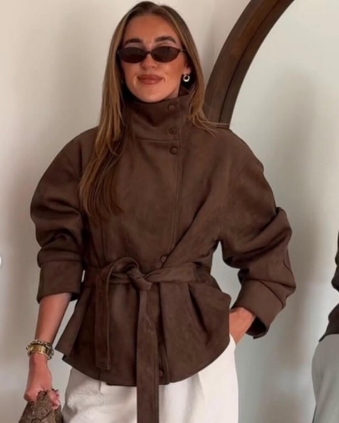 Elegant Belted Lace-Up Suede Jacket