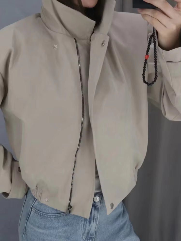 High Neck Zip-Up Bomber Jacket