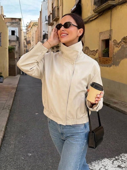 High Neck Zip-Up Bomber Jacket