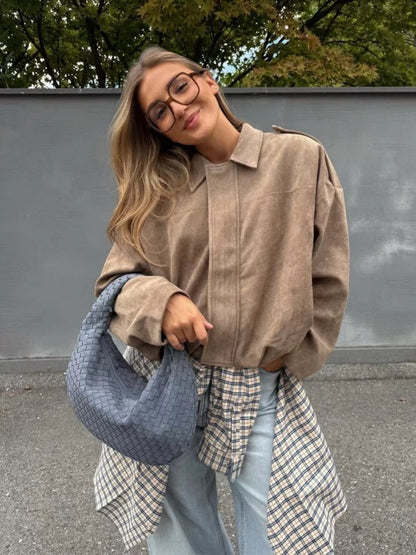 Giacca oversize con zip in suede Jessica