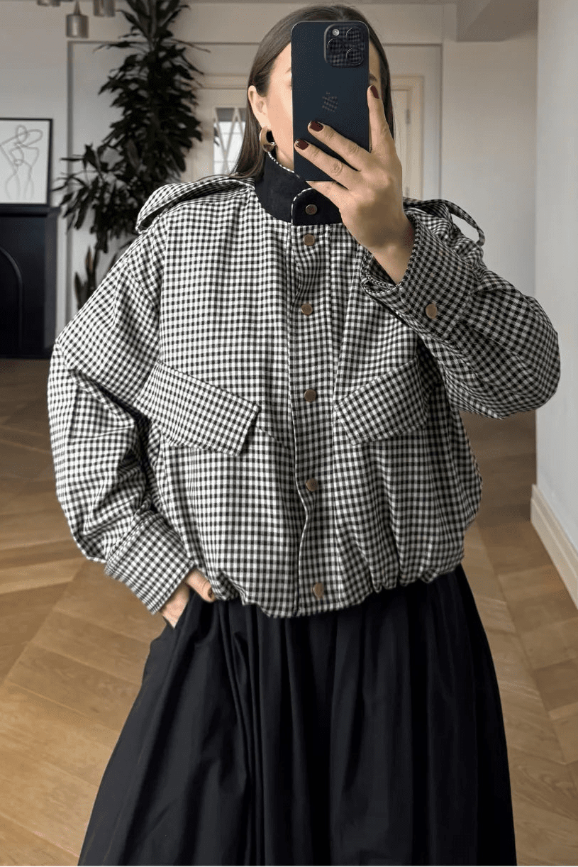 Stylische Stehkragen Karo-Bomberjacke