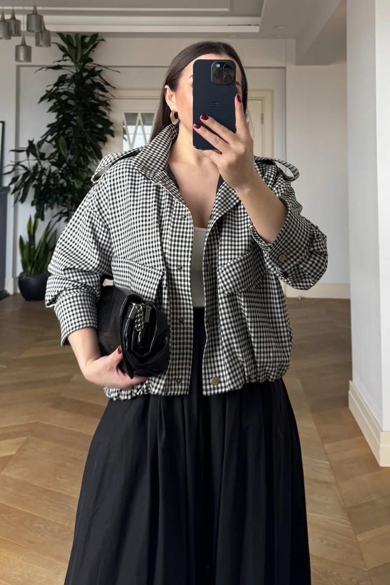 Stylische Stehkragen Karo-Bomberjacke