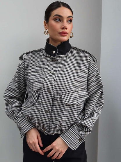 Stylische Stehkragen Karo-Bomberjacke