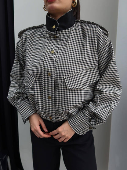 Stylische Stehkragen Karo-Bomberjacke