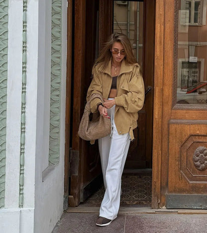 Faux Suede Oversized Bomber Jacket