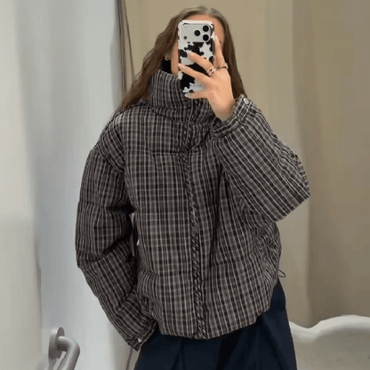 Classic Plaid High Neck Puffer Jacket
