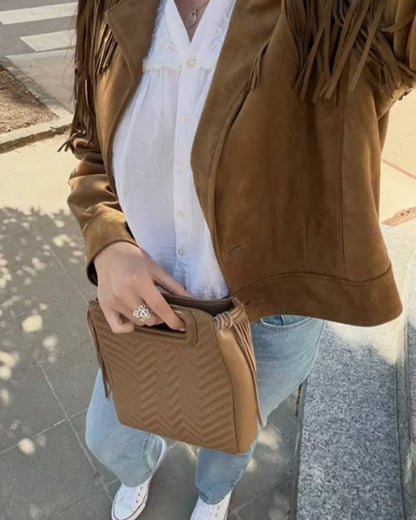 Faux Suede Fringe Western Jacket