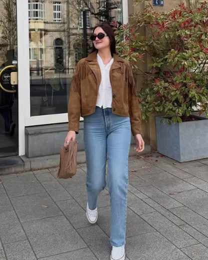 Faux Suede Fringe Western Jacket