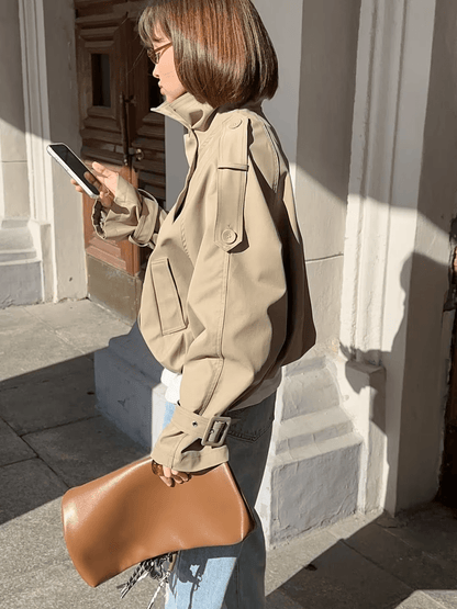 High Funnel Neck Cropped Trench Jacket