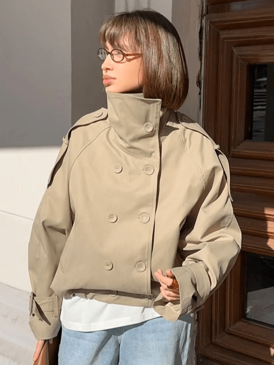 High Funnel Neck Cropped Trench Jacket
