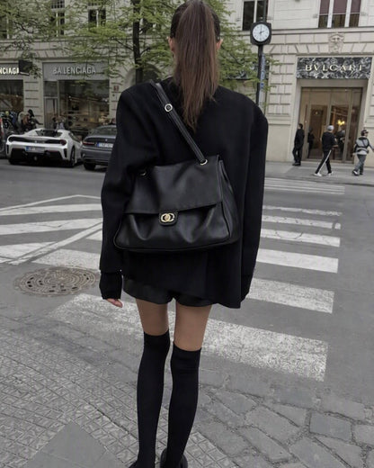 Elegant Buckle Flap Leather Shoulder Bag