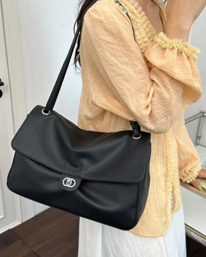 Elegant Buckle Flap Leather Shoulder Bag