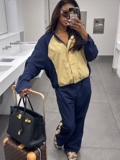 Patchwork High Neck Tracksuit Set