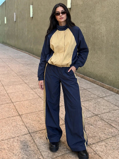Patchwork High Neck Tracksuit Set