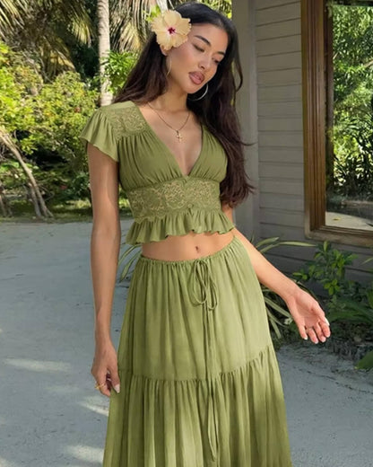 Ella Spitzen-Crop-Top Chiffon Zweiteiler