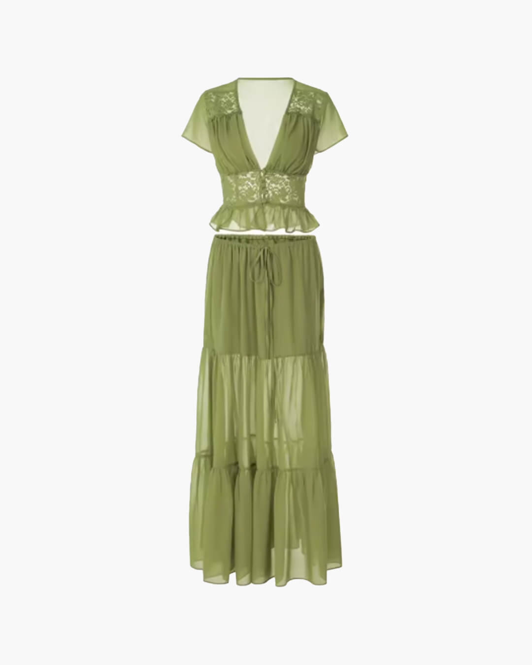 Ella Spitzen-Crop-Top Chiffon Zweiteiler