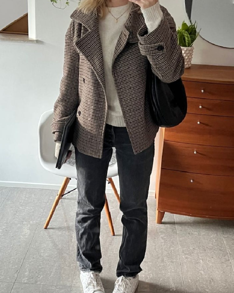 Classic Houndstooth Buttoned Collar Jacket