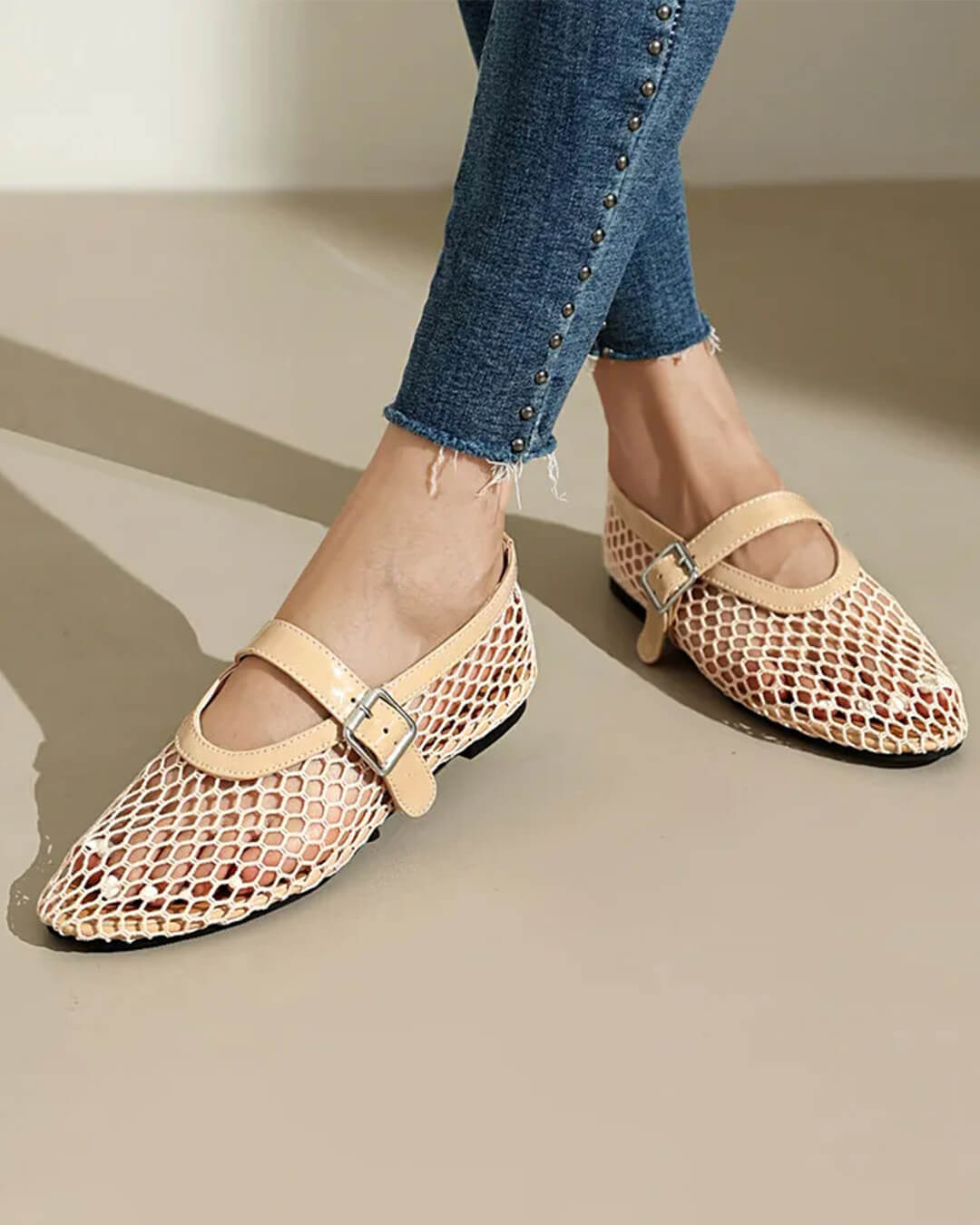 Luella Buckled Mesh Ballet Flats