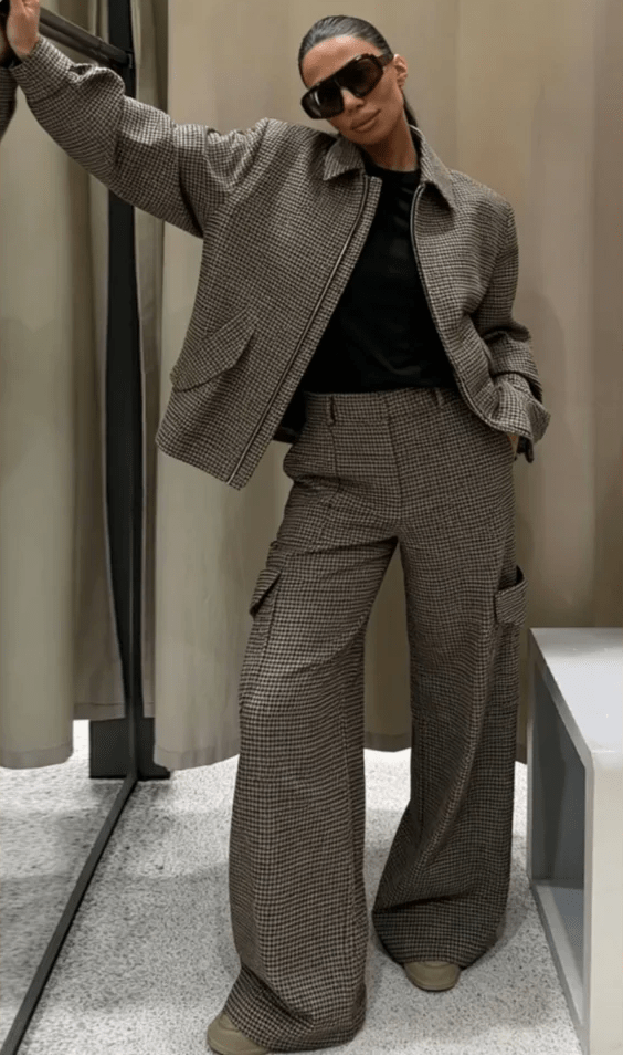Elegant Houndstooth Padded Suit Set