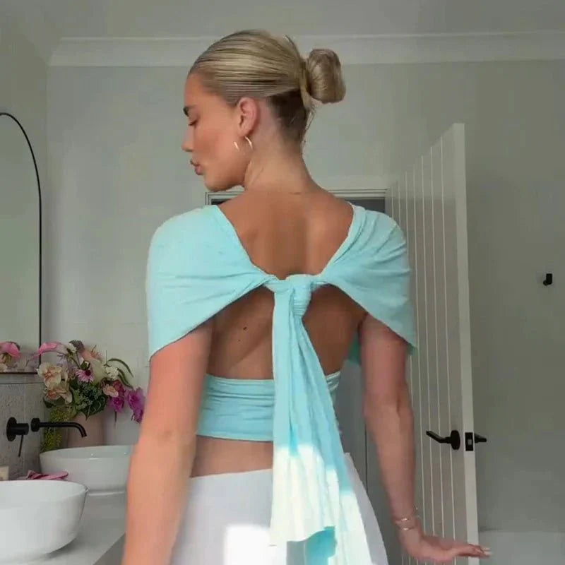 Crop top débardeur à col V plongeant et laçage