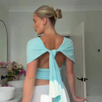 Crop top débardeur à col V plongeant et laçage