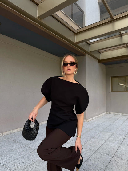 Sara Trikot Ballonärmel Top