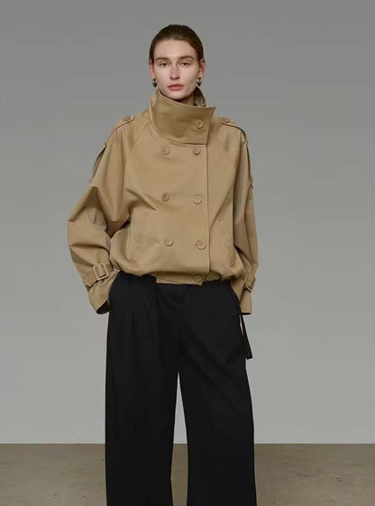 High Funnel Neck Cropped Trench Jacket
