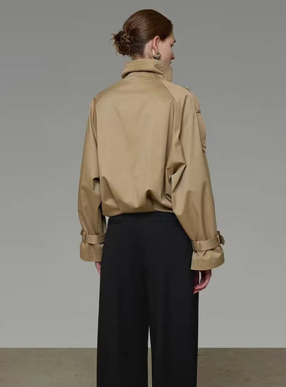 High Funnel Neck Cropped Trench Jacket